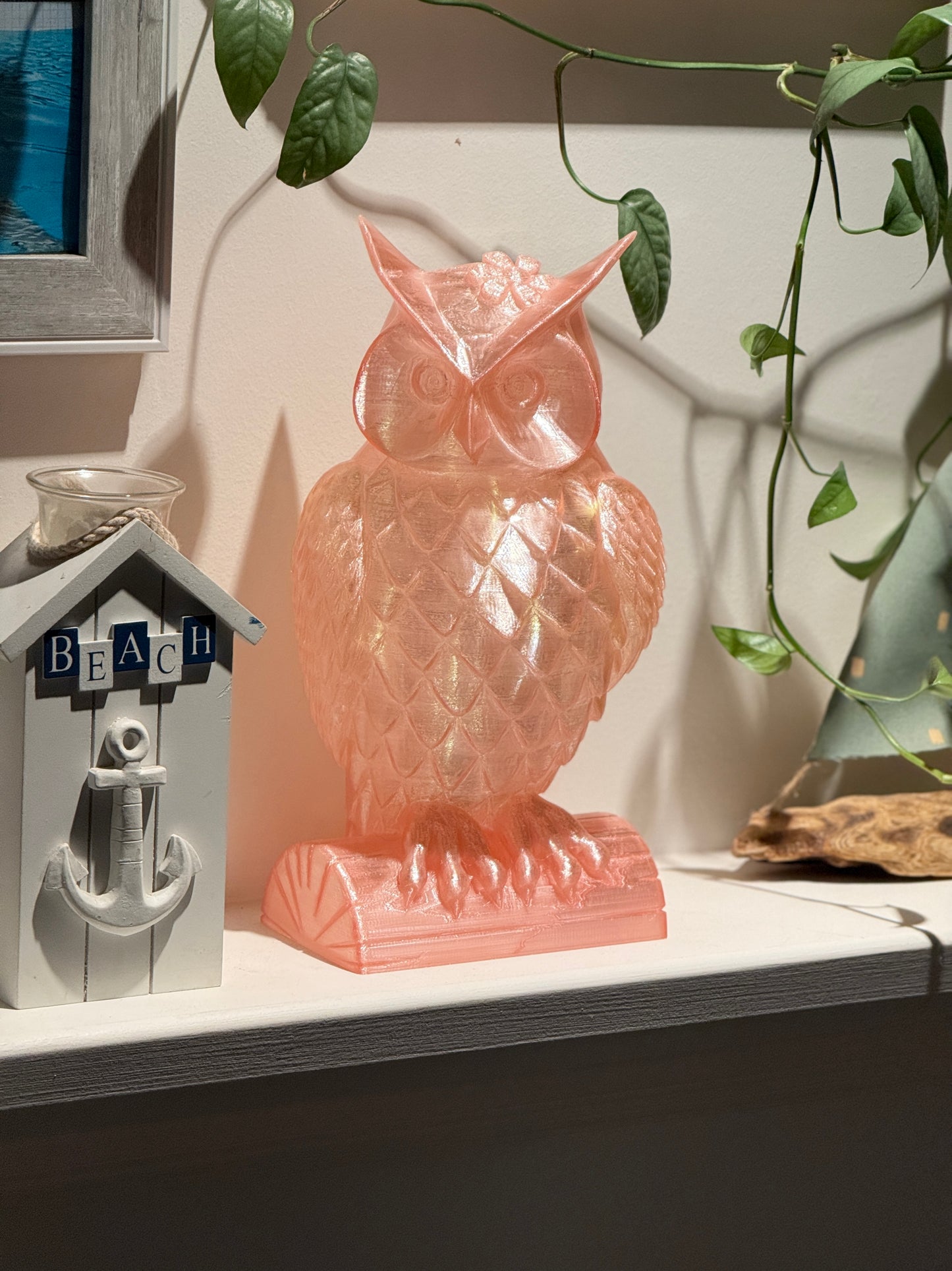 Lady Owl Fairy Light, Magical Animal Statue Lamp, Home Decor, Woodland Theme, 3D Printed