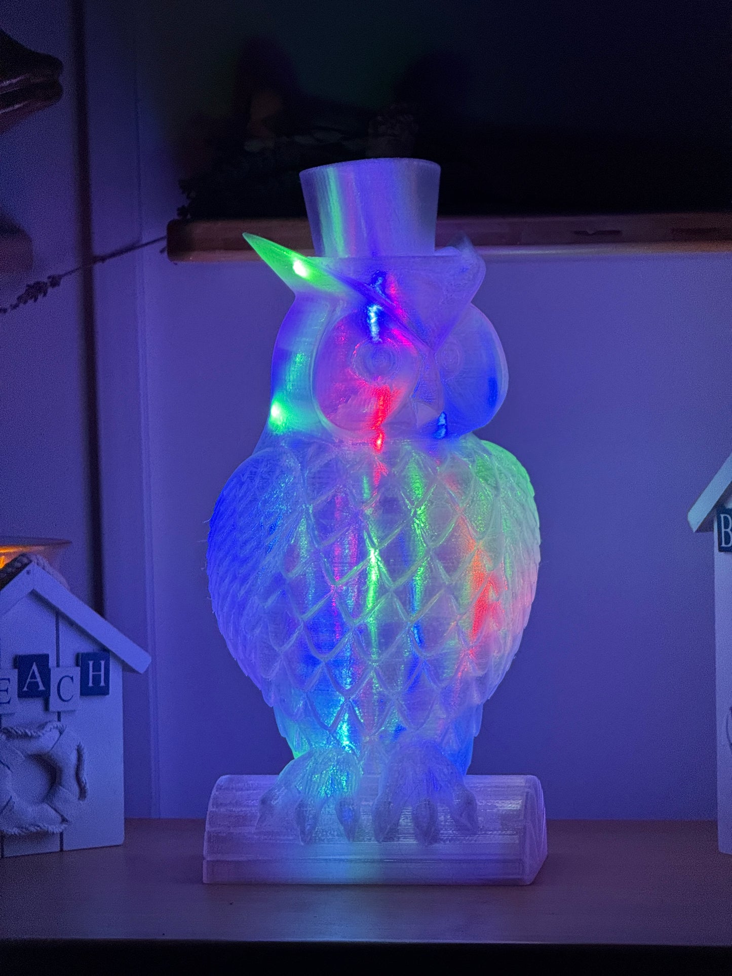 Gentleman Owl Fairy Light, Magical Animal Statue Lamp, Home Decor, Woodland Theme, 3D Printed