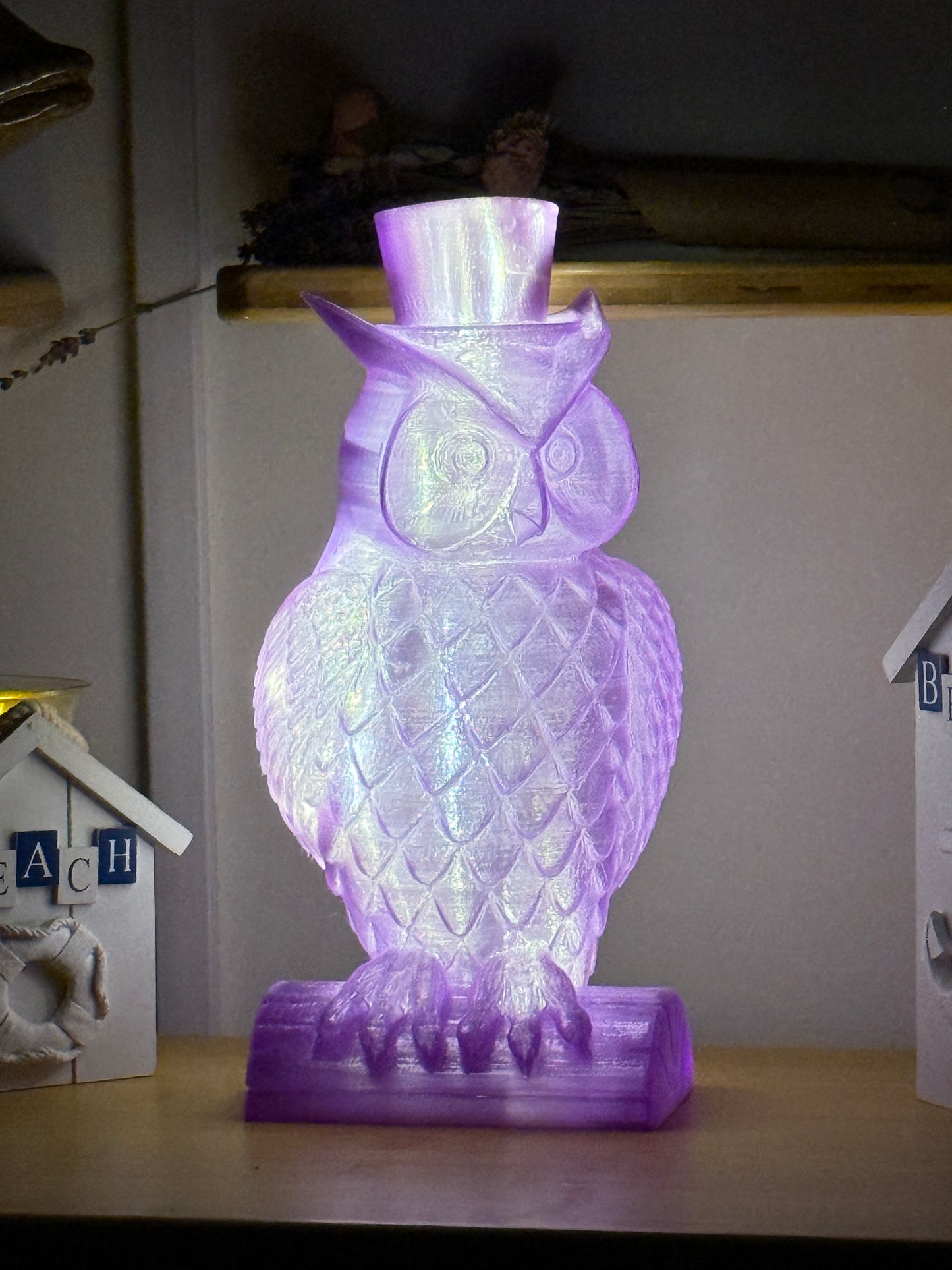 Gentleman Owl Fairy Light, Magical Animal Statue Lamp, Home Decor, Woodland Theme, 3D Printed