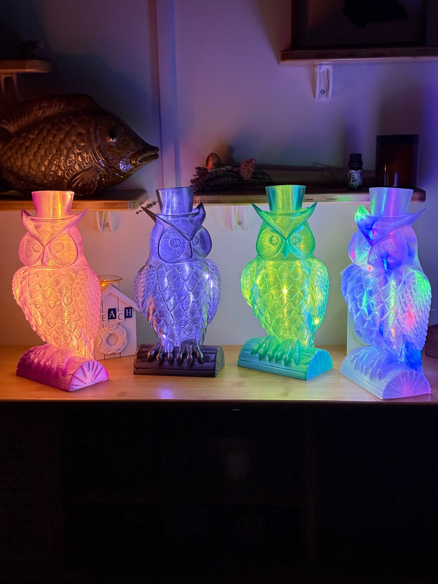 Gentleman Owl Fairy Light, Magical Animal Statue Lamp, Home Decor, Woodland Theme, 3D Printed