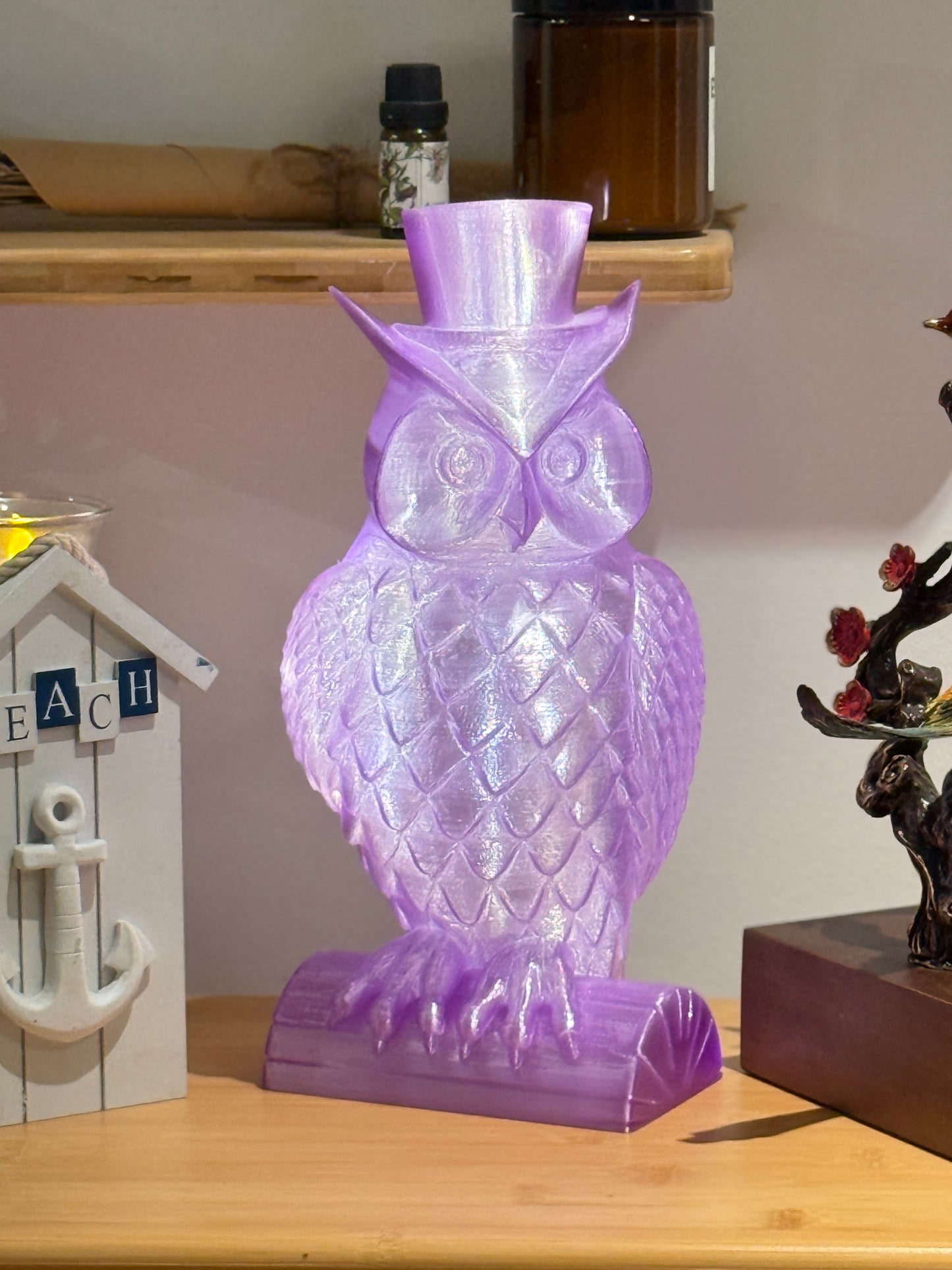 Gentleman Owl Fairy Light, Magical Animal Statue Lamp, Home Decor, Woodland Theme, 3D Printed