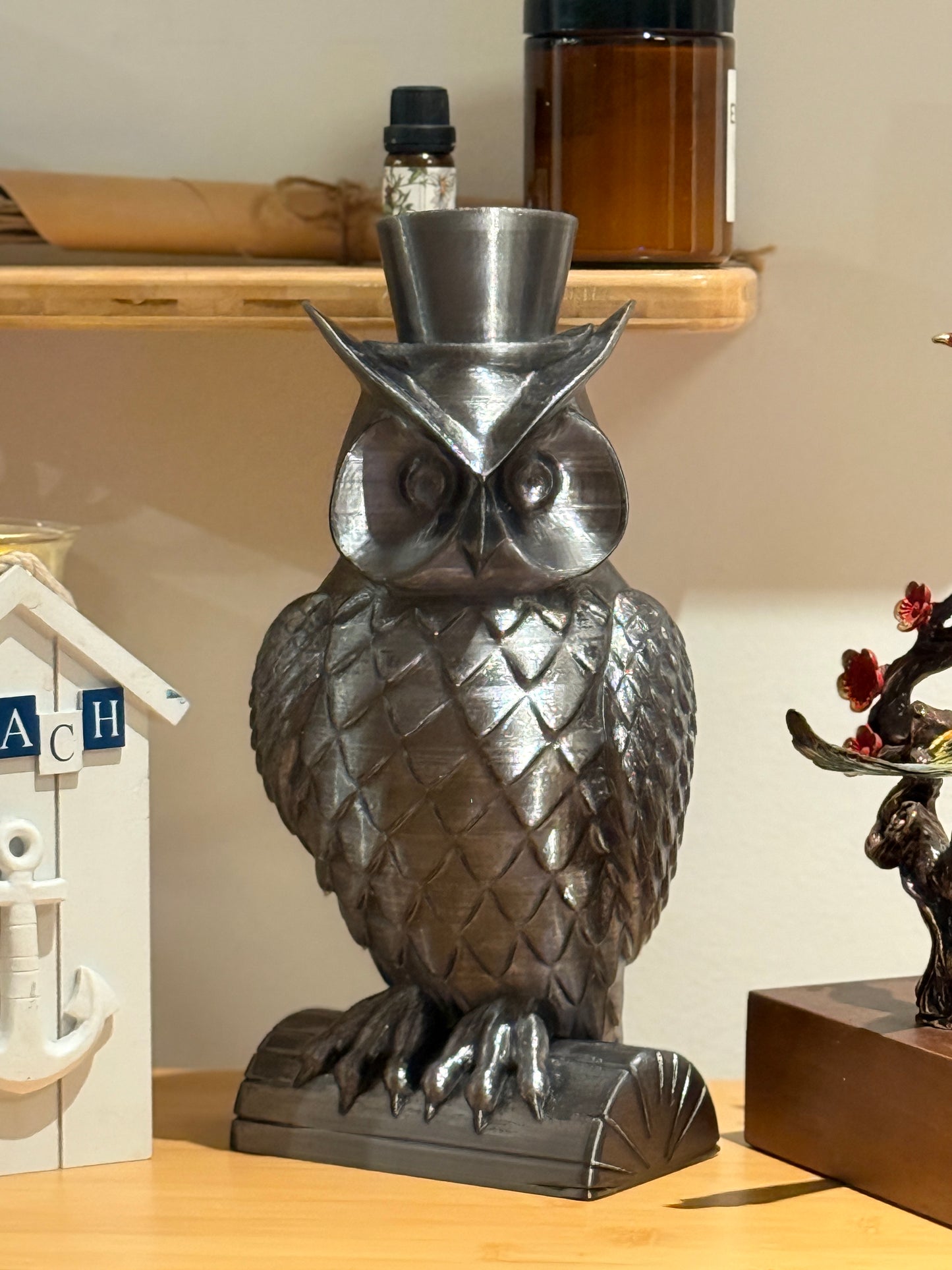 Gentleman Owl Fairy Light, Magical Animal Statue Lamp, Home Decor, Woodland Theme, 3D Printed