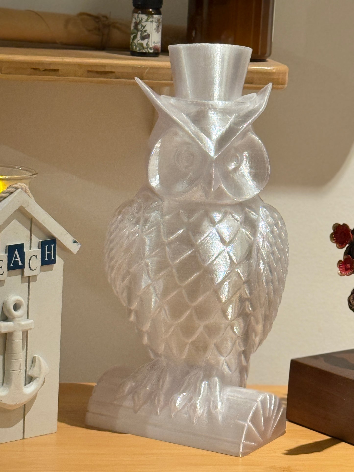 Gentleman Owl Fairy Light, Magical Animal Statue Lamp, Home Decor, Woodland Theme, 3D Printed