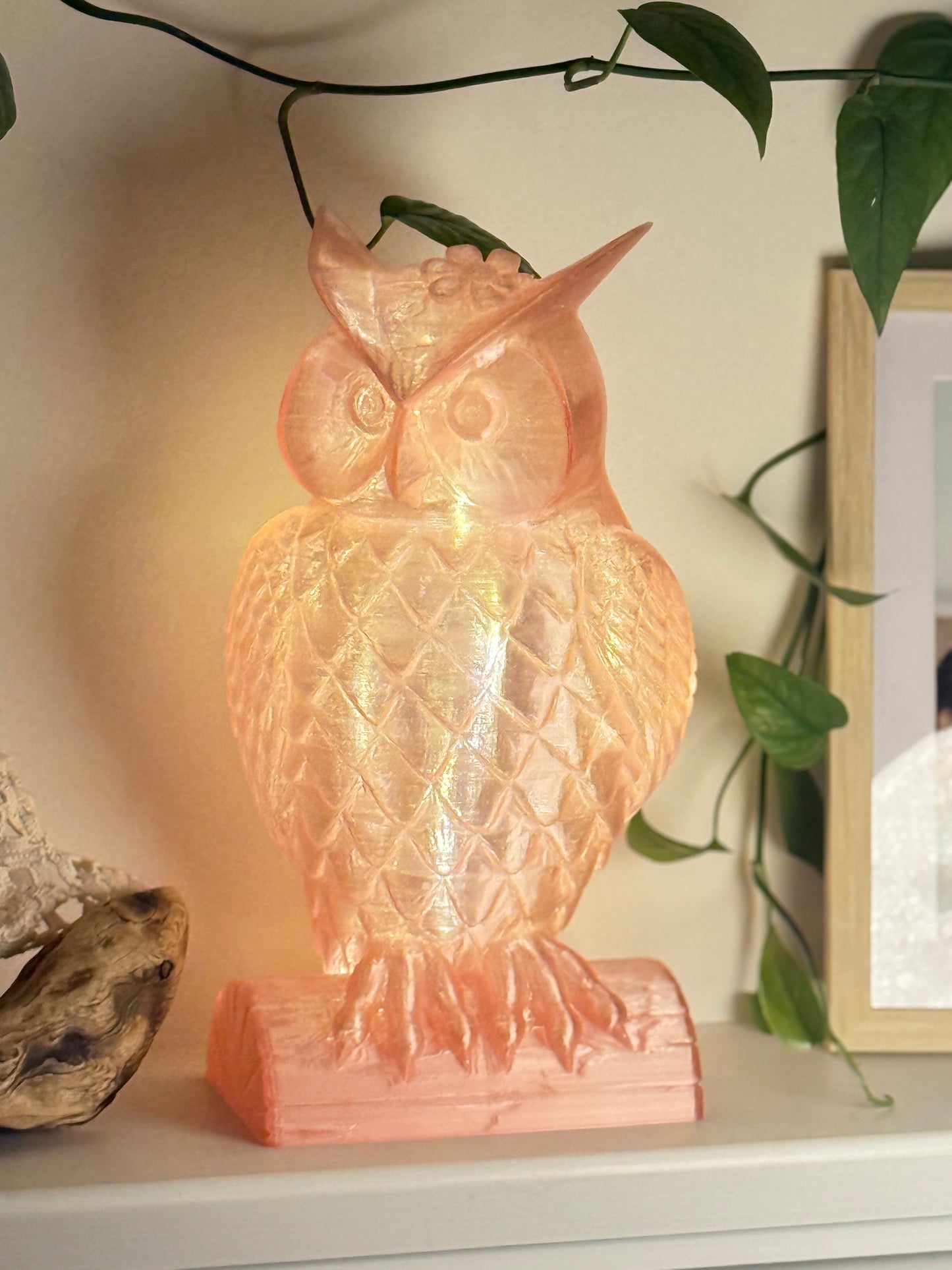Lady Owl Fairy Light, Magical Animal Statue Lamp, Home Decor, Woodland Theme, 3D Printed
