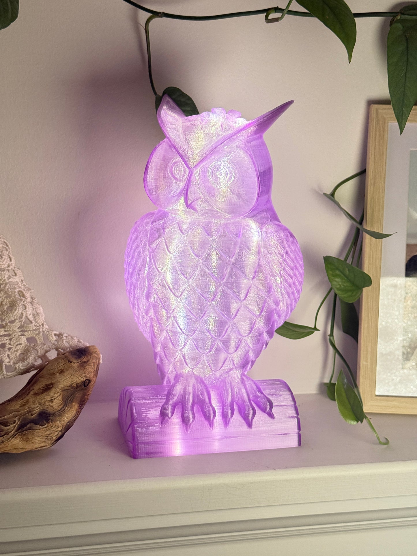 Lady Owl Fairy Light, Magical Animal Statue Lamp, Home Decor, Woodland Theme, 3D Printed