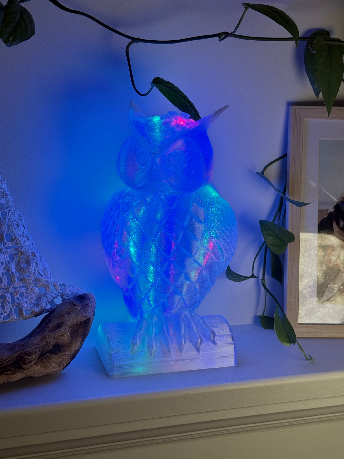 Lady Owl Fairy Light, Magical Animal Statue Lamp, Home Decor, Woodland Theme, 3D Printed