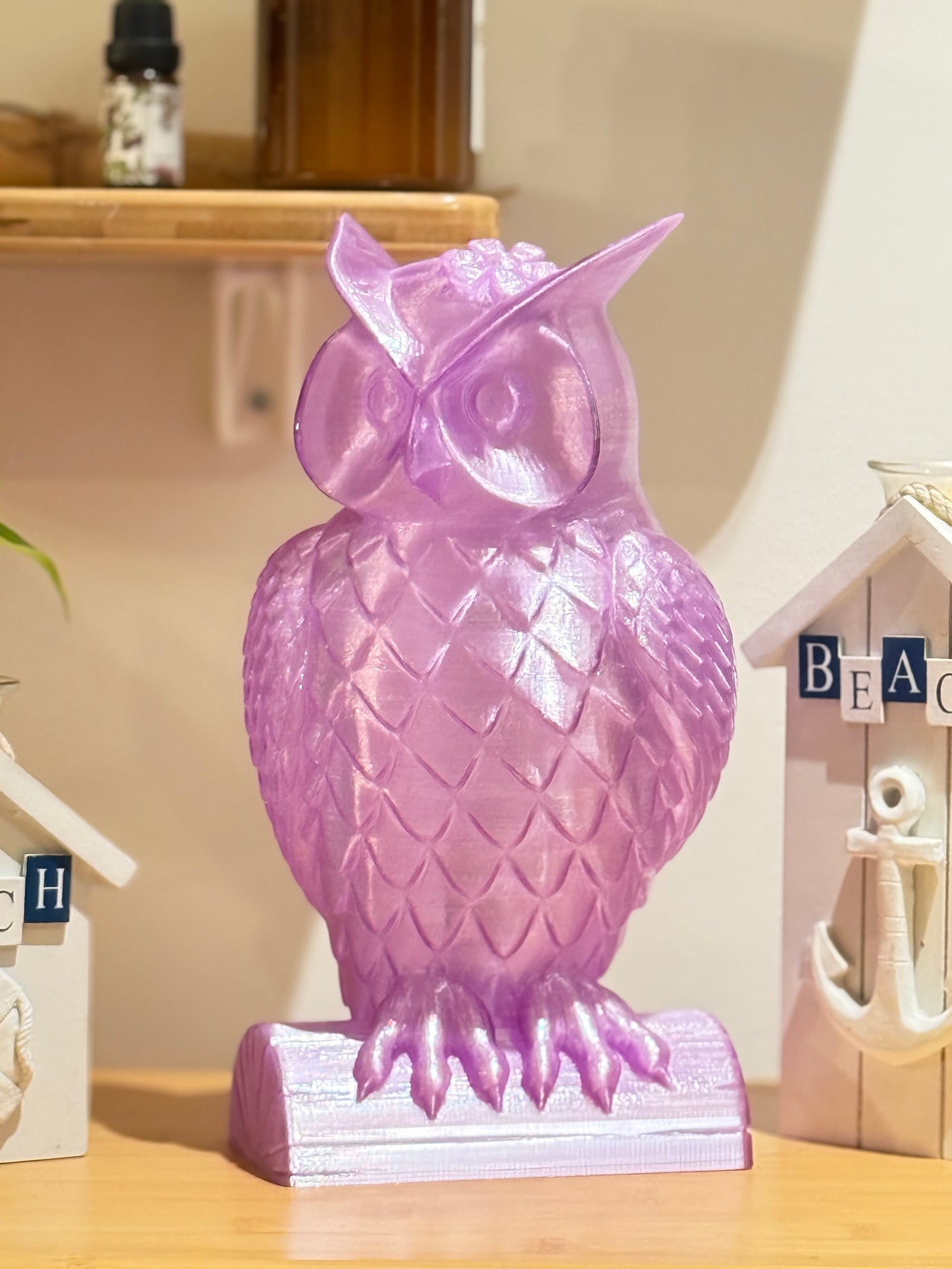 Lady Owl Fairy Light, Magical Animal Statue Lamp, Home Decor, Woodland Theme, 3D Printed