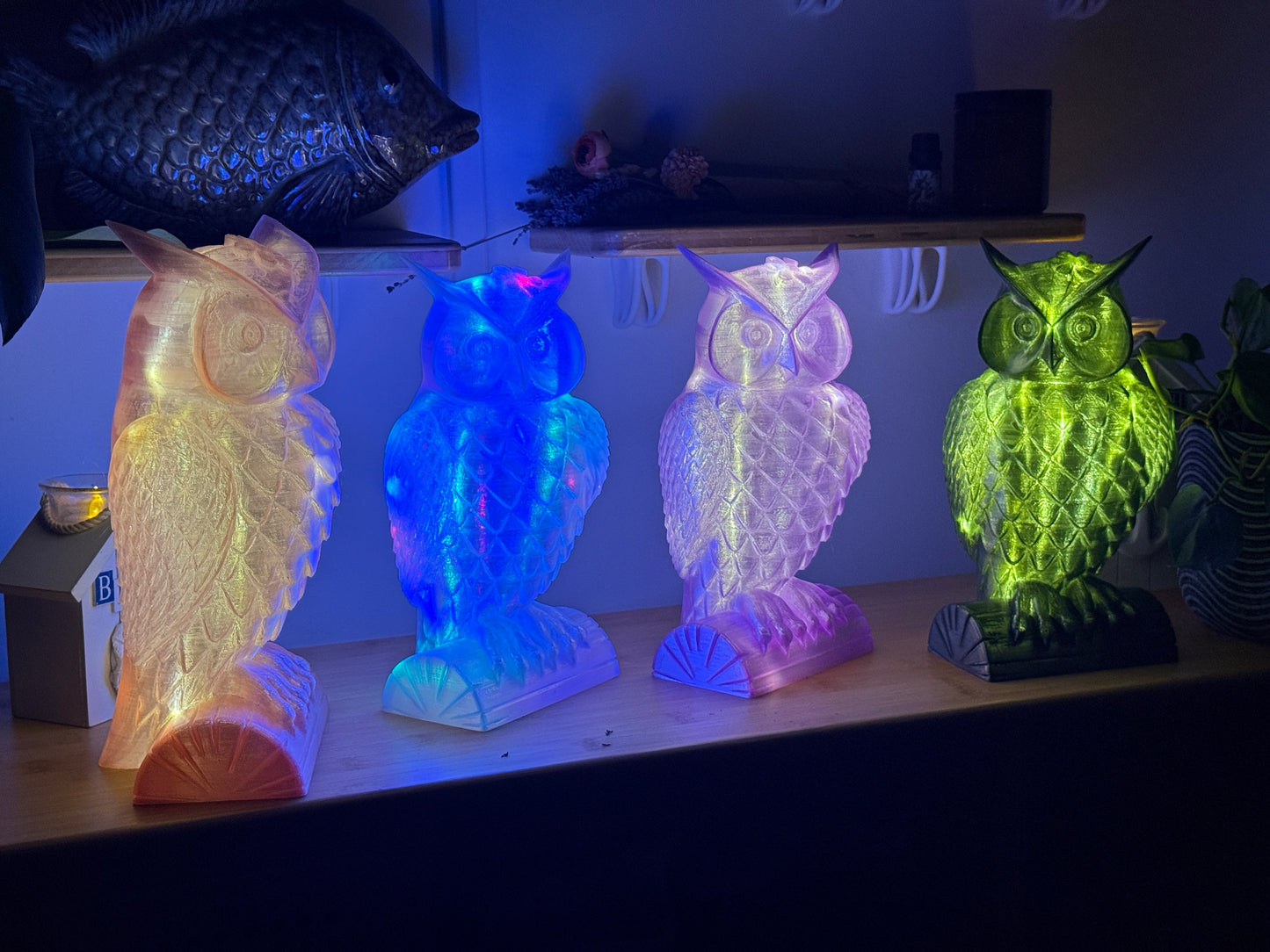 Lady Owl Fairy Light, Magical Animal Statue Lamp, Home Decor, Woodland Theme, 3D Printed