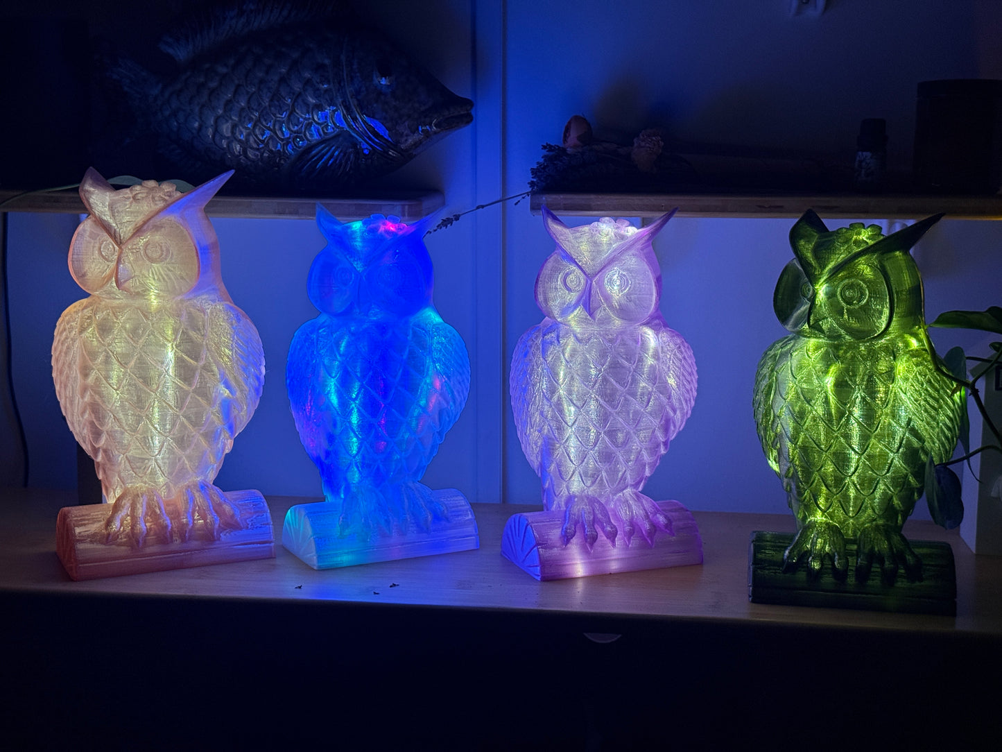 Lady Owl Fairy Light, Magical Animal Statue Lamp, Home Decor, Woodland Theme, 3D Printed