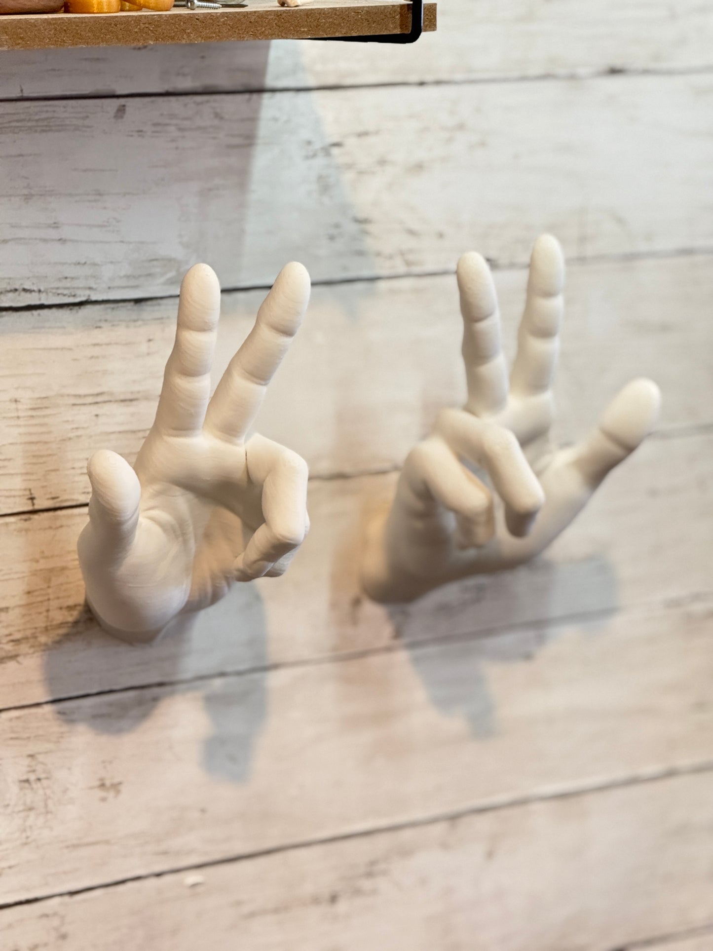 Male Hand Hook, Peace, Choose Your Color, 3D Printed, Wall Mounted, Floating Effect