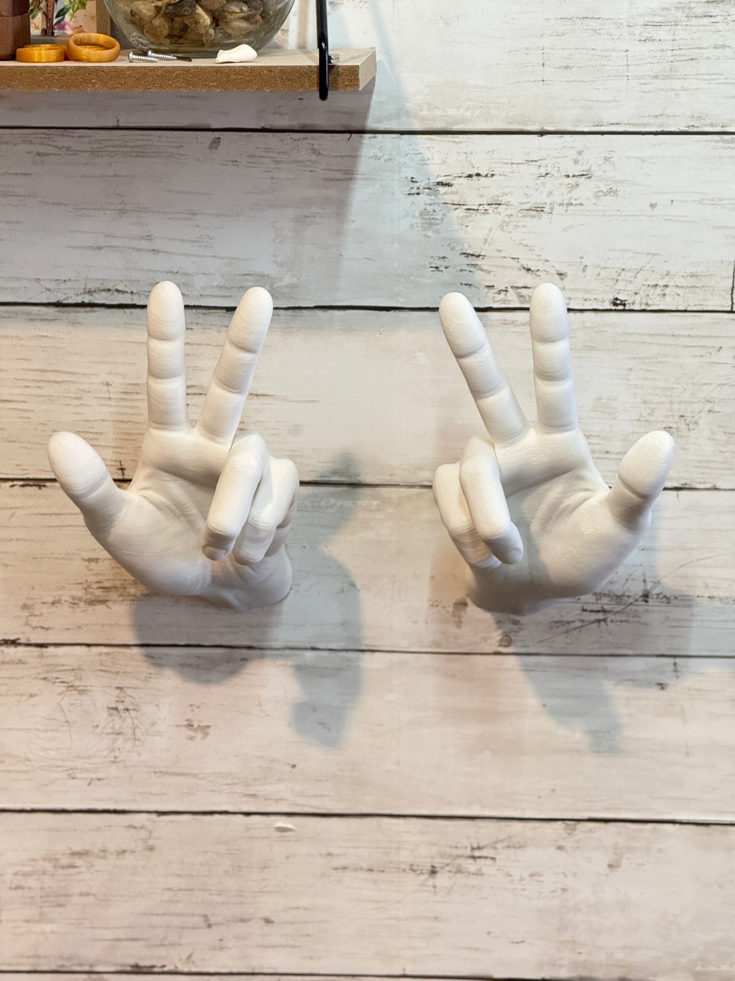 Male Hand Hook, Peace, Choose Your Color, 3D Printed, Wall Mounted, Floating Effect
