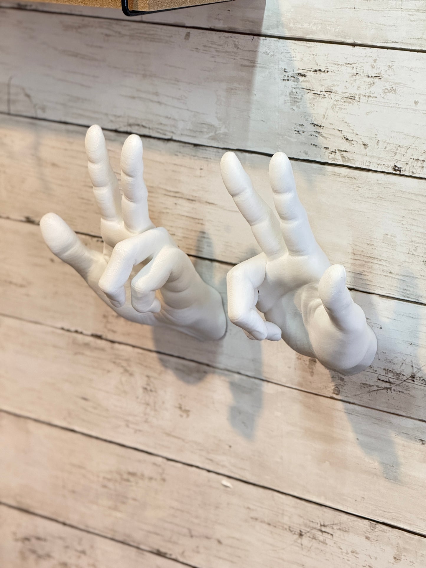 Male Hand Hook, Peace, Choose Your Color, 3D Printed, Wall Mounted, Floating Effect
