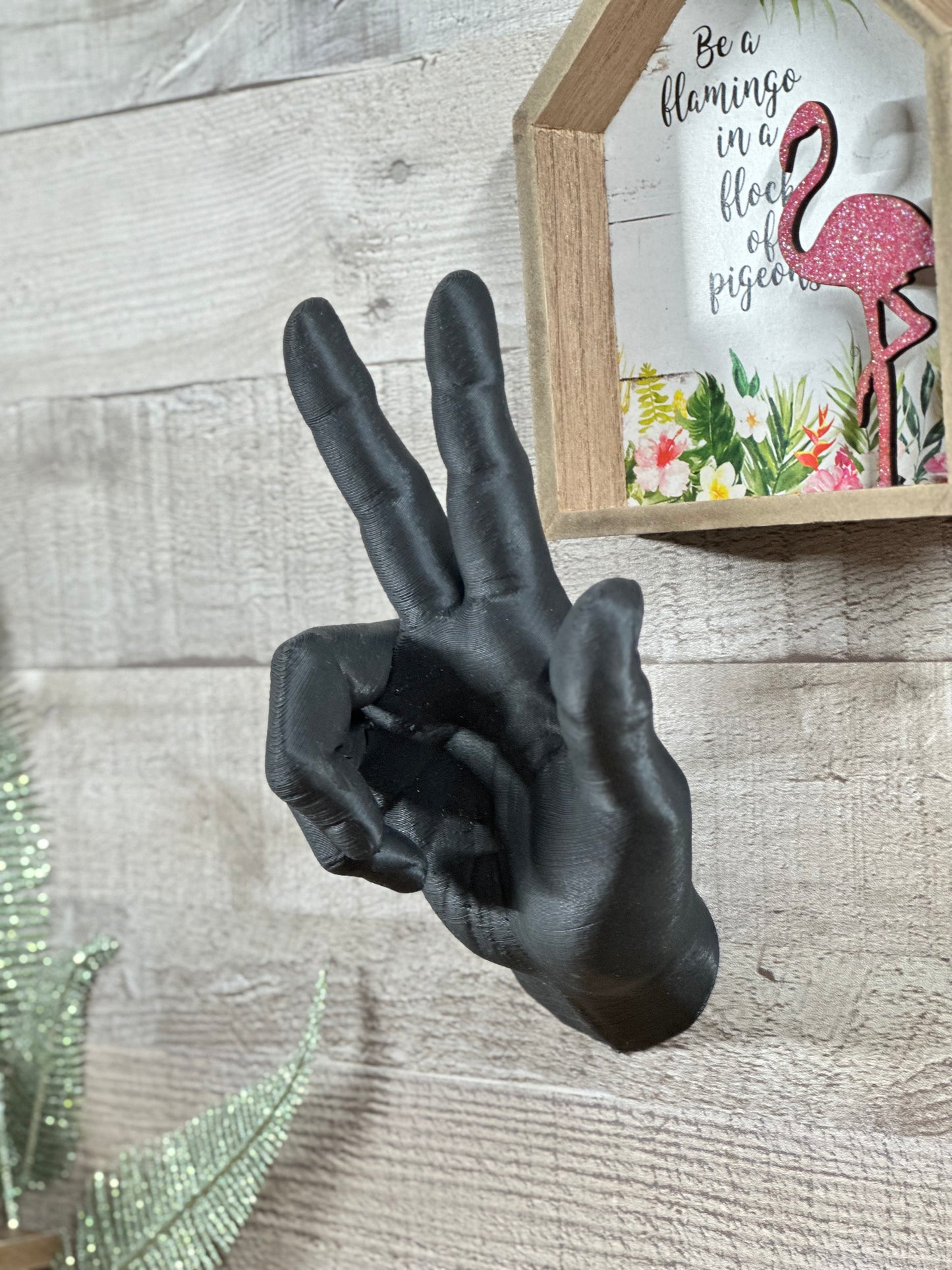 Male Hand Hook, Peace, Choose Your Color, 3D Printed, Wall Mounted, Floating Effect