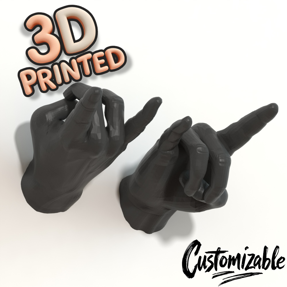 Male Hand Hook, Rock On, Choose Your Color, 3D Printed, Wall Mounted, Floating Effect