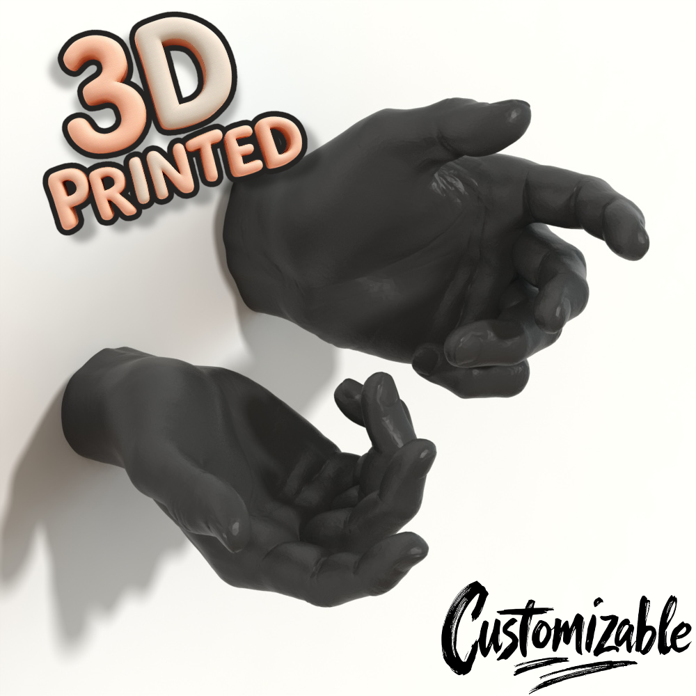 Male Hand Hook, Thinking, Choose Your Color, 3D Printed, Wall Mounted, Floating Effect