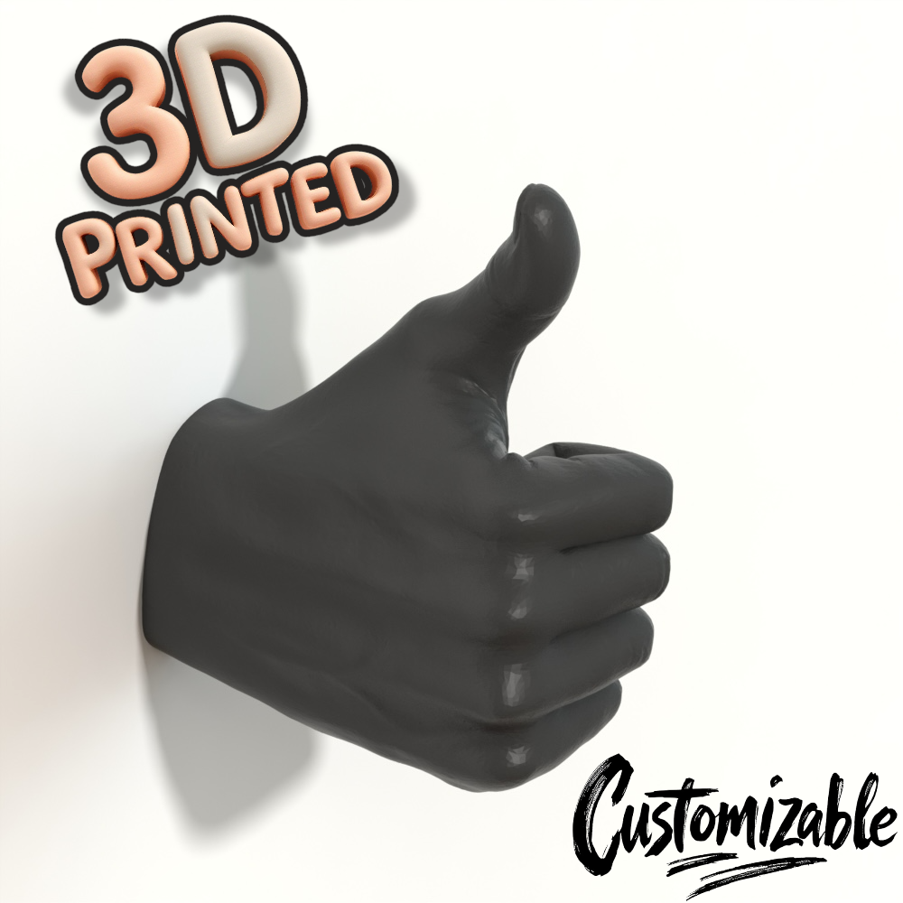 Male Hand Hook, Thumbs up, Choose Your Color, 3D Printed, Wall Mounted, Floating Effect